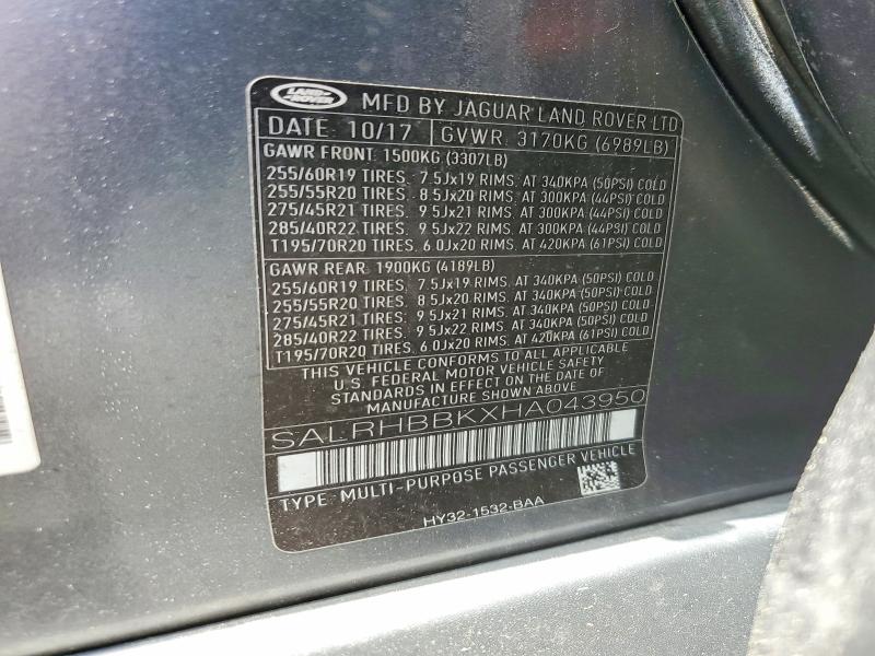 Aukcja sprzedaży 2017 Land Rover Discovery, vin: SALRHBBKXHA043950, numer aukcji: 58997876