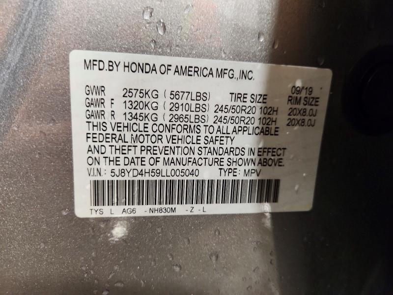Продаж на аукціоні авто 2020 Acura Mdx, vin: 5J8YD4H59LL005040, номер лоту: 55626076
