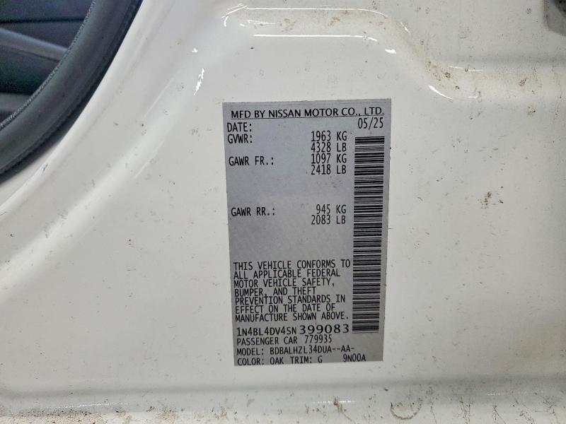 56652586 :رقم المزاد ، 1N4BL4DV4SN399083 vin ، 2025 Nissan Altima مزاد بيع