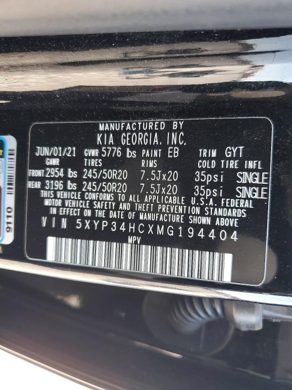 57548376 :رقم المزاد ، 5XYP34HCXMG194404 vin ، 2021 Kia Telluride مزاد بيع