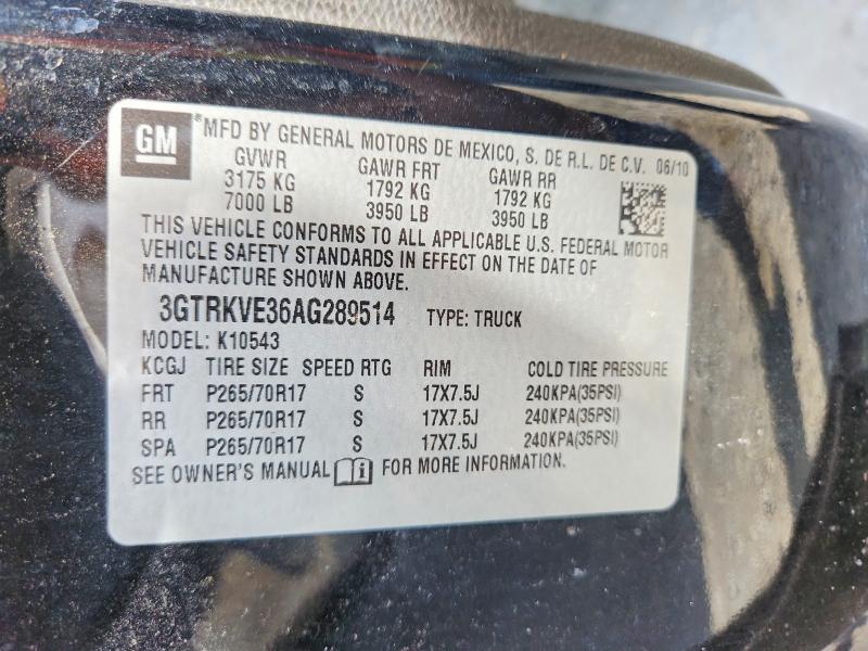 56183096 :رقم المزاد ، 3GTRKVE36AG289514 vin ، 2010 Gmc Sierra مزاد بيع