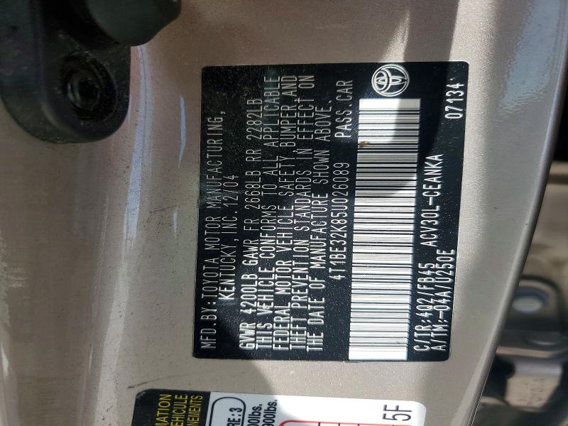 2005 Toyota Camry მანქანა იყიდება აუქციონზე, vin: 4T1BE32K85U026089, აუქციონის ნომერი: 58542586