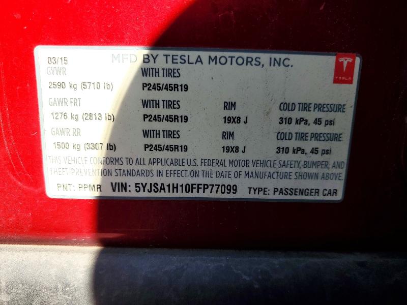 56838786 :رقم المزاد ، 5YJSA1H10FFP77099 vin ، 2015 Tesla Model S مزاد بيع