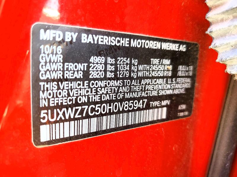 55273556 :رقم المزاد ، 5UXWZ7C50H0V85947 vin ، 2017 Bmw X3 مزاد بيع