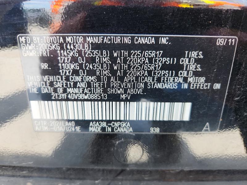 Aukcja sprzedaży 2011 Toyota Rav4, vin: 2T3YF4DV9BW088513, numer aukcji: 56068556
