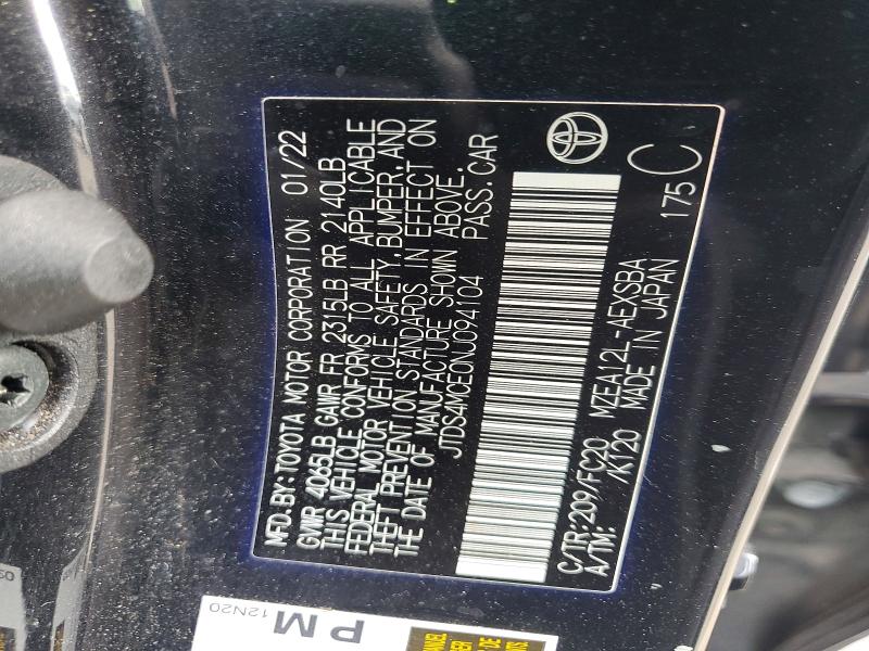 55822346 :رقم المزاد ، JTDS4MCE0NJ094104 vin ، 2022 Toyota Corolla مزاد بيع