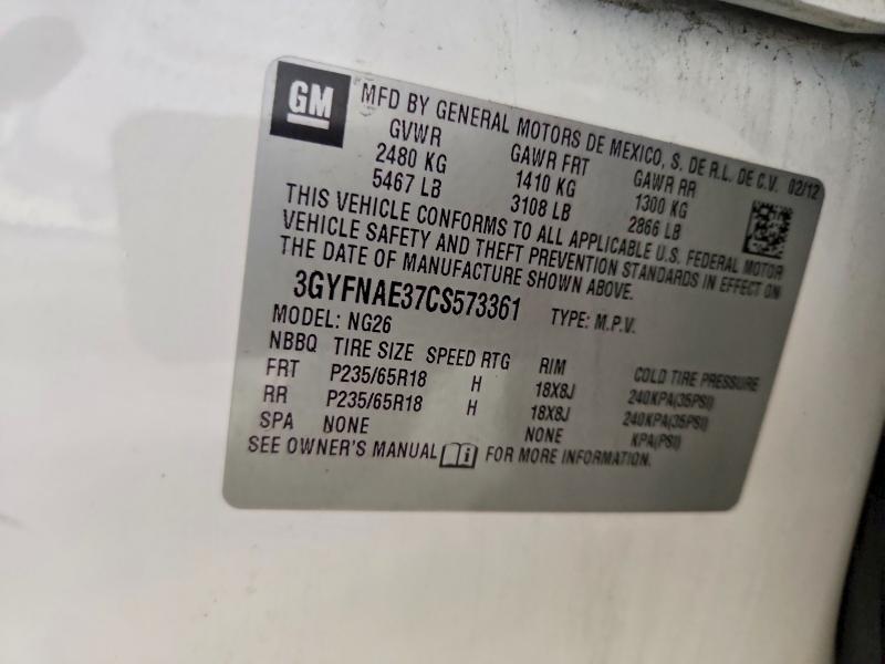 2012 Cadillac Srx მანქანა იყიდება აუქციონზე, vin: 3GYFNAE37CS573361, აუქციონის ნომერი: 56225246