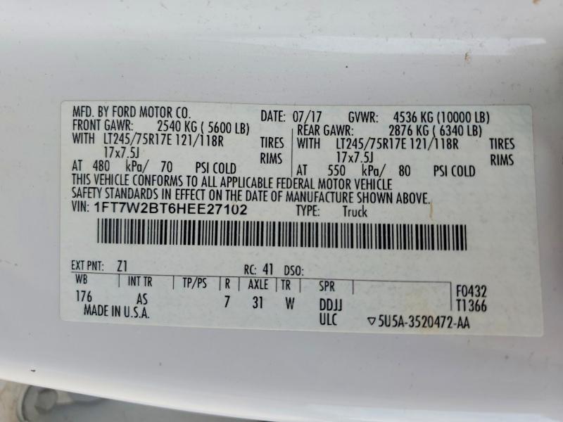 Продажа на аукционе авто 2017 Ford F250, vin: 1FT7W2BT6HEE27102, номер лота: 57555656