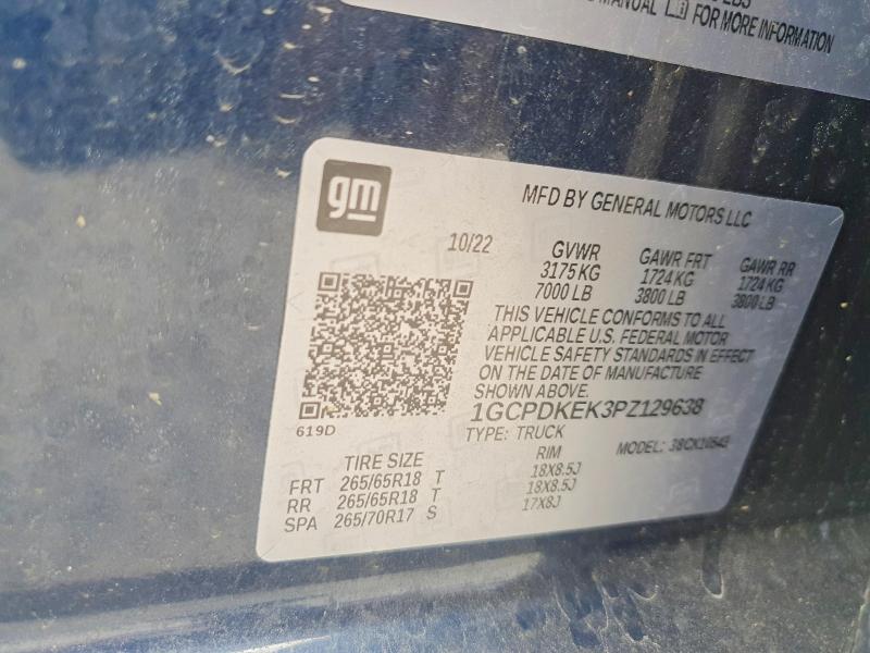 2023 Chevrolet Silverado მანქანა იყიდება აუქციონზე, vin: 1GCPDKEK3PZ129638, აუქციონის ნომერი: 56718916