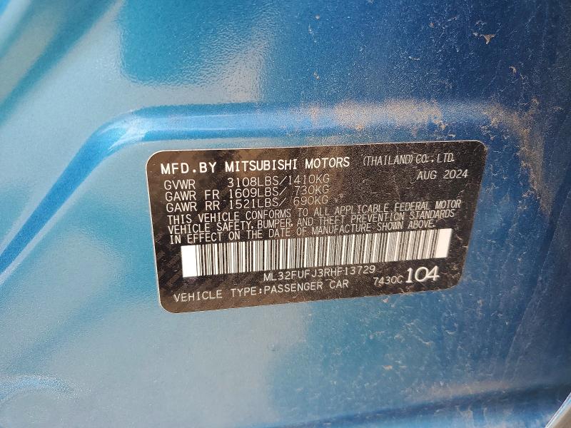 57729116 :رقم المزاد ، ML32FUFJ3RHF13729 vin ، 2024 Mitsubishi Mirage مزاد بيع