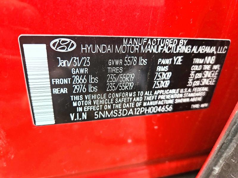 2023 Hyundai Santa Fe მანქანა იყიდება აუქციონზე, vin: 5NMS3DA12PH004656, აუქციონის ნომერი: 58522516