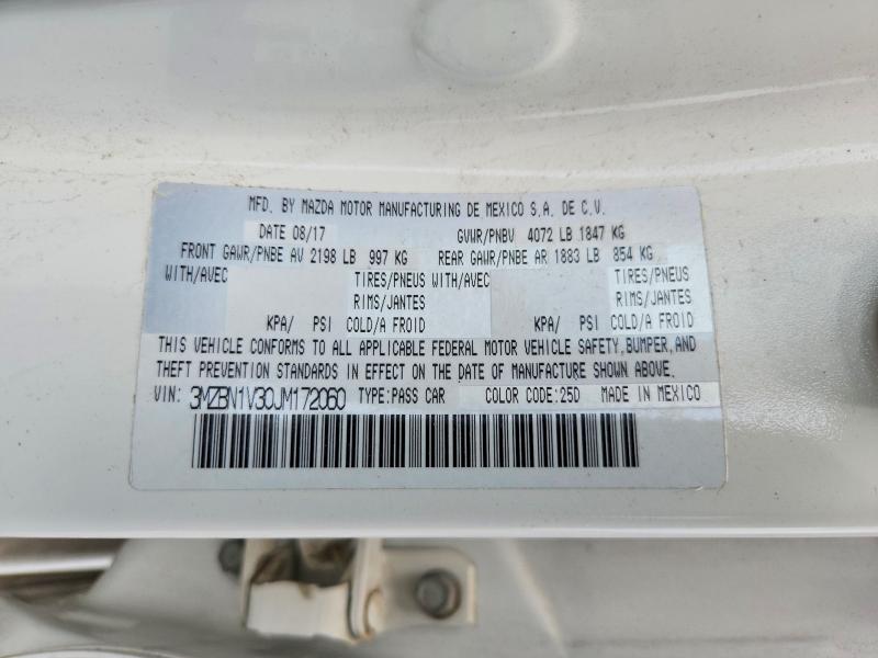 2018 Mazda Mazda 3 მანქანა იყიდება აუქციონზე, vin: 3MZBN1V30JM172060, აუქციონის ნომერი: 55176026