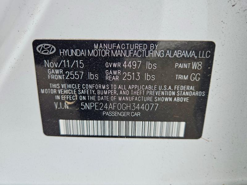 2016 Hyundai Sonata მანქანა იყიდება აუქციონზე, vin: 5NPE24AF0GH344077, აუქციონის ნომერი: 57270506