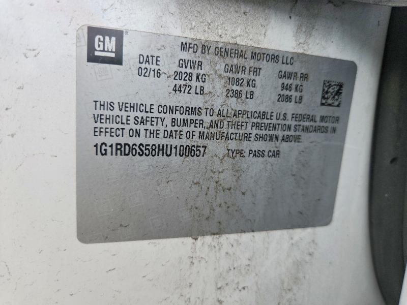 2017 Chevrolet Volt მანქანა იყიდება აუქციონზე, vin: 1G1RD6S58HU100657, აუქციონის ნომერი: 55006826