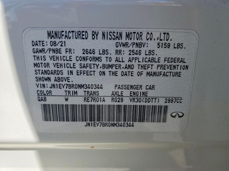 2022 Infiniti Q50 მანქანა იყიდება აუქციონზე, vin: JN1EV7BR0NM340344, აუქციონის ნომერი: 55410836