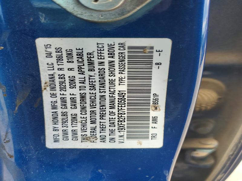 Продажа на аукционе авто 2015 Honda Civic, vin: 19XFB2F87FE058491, номер лота: 58002836
