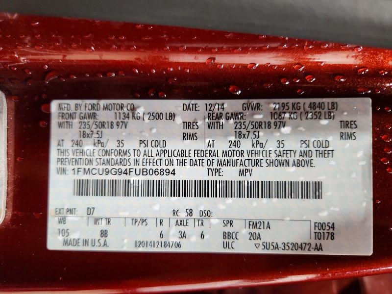 2015 Ford Escape მანქანა იყიდება აუქციონზე, vin: 1FMCU9G94FUB06894, აუქციონის ნომერი: 57444856