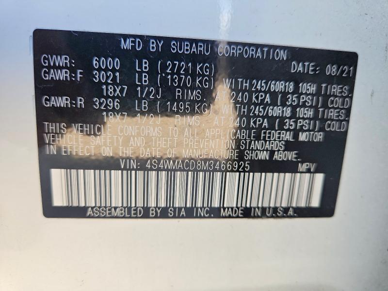 Продажа на аукционе авто 2021 Subaru Ascent, vin: 4S4WMACD8M3466925, номер лота: 55930856