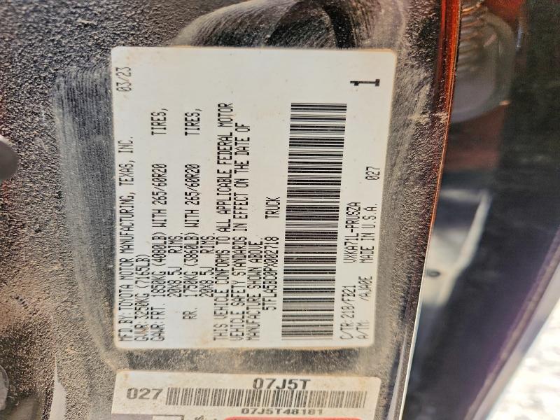 2023 Toyota Tundra მანქანა იყიდება აუქციონზე, vin: 5TFLA5BC0PX002718, აუქციონის ნომერი: 58840936