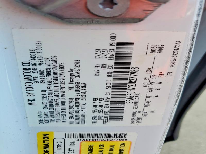 58060776 :رقم المزاد ، 3FA6P0H72JR277988 vin ، 2018 Ford Fusion مزاد بيع