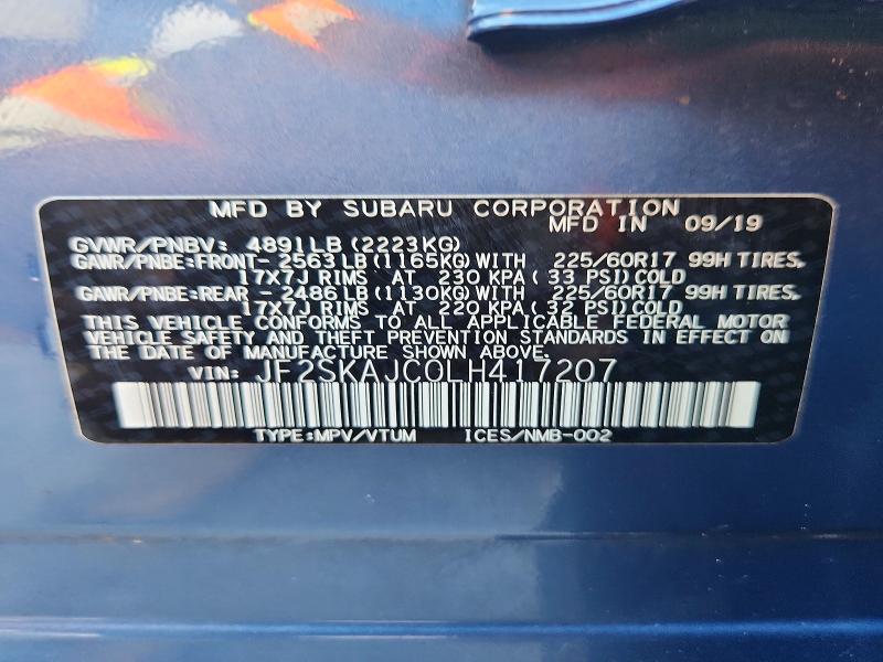 Aukcja sprzedaży 2020 Subaru Forester, vin: JF2SKAJC0LH417207, numer aukcji: 58148646