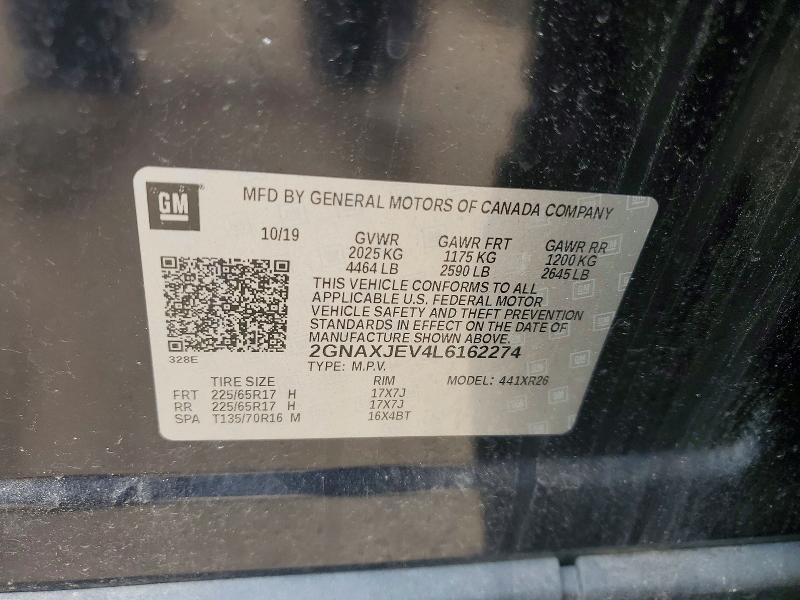 Aukcja sprzedaży 2020 Chevrolet Equinox, vin: 2GNAXJEV4L6162274, numer aukcji: 58598886