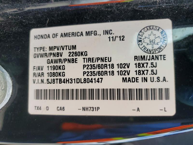 57506886 :رقم المزاد ، 5J8TB4H31DL804147 vin ، 2013 Acura Rdx مزاد بيع