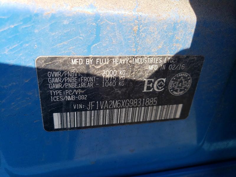Продажа на аукционе авто 2016 Subaru Wrx, vin: JF1VA2M6XG9831885, номер лота: 53795626