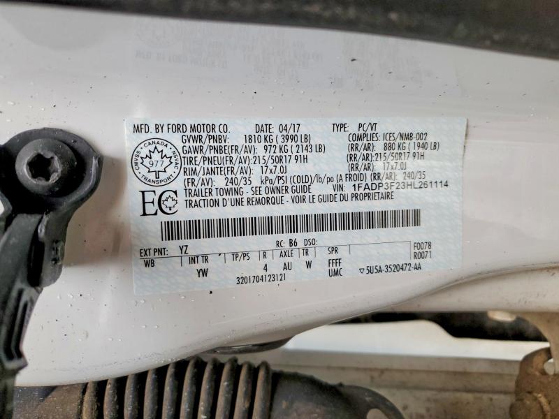 Продажа на аукционе авто 2017 Ford Focus, vin: 1FADP3F23HL261114, номер лота: 57962686