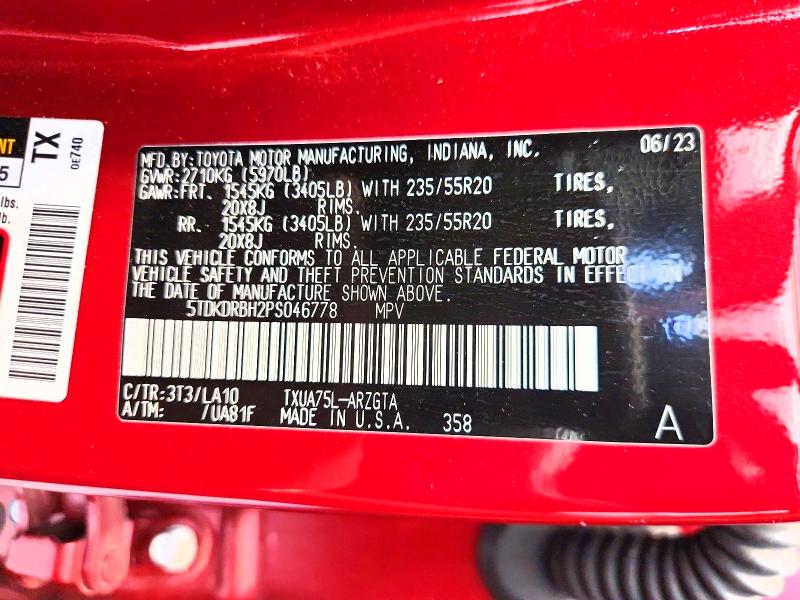 58106686 :رقم المزاد ، 5TDKDRBH2PS046778 vin ، 2023 Toyota Highlander مزاد بيع