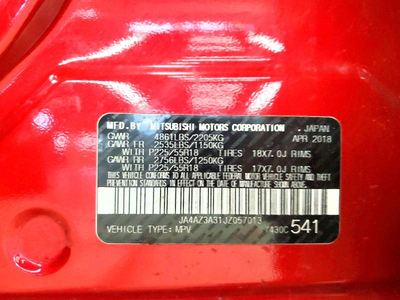 56949026 :رقم المزاد ، JA4AZ3A31JZ057013 vin ، 2018 Mitsubishi Outlander مزاد بيع