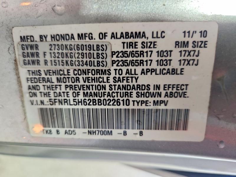Aukcja sprzedaży 2011 Honda Odyssey, vin: 5FNRL5H62BB022610, numer aukcji: 57111006