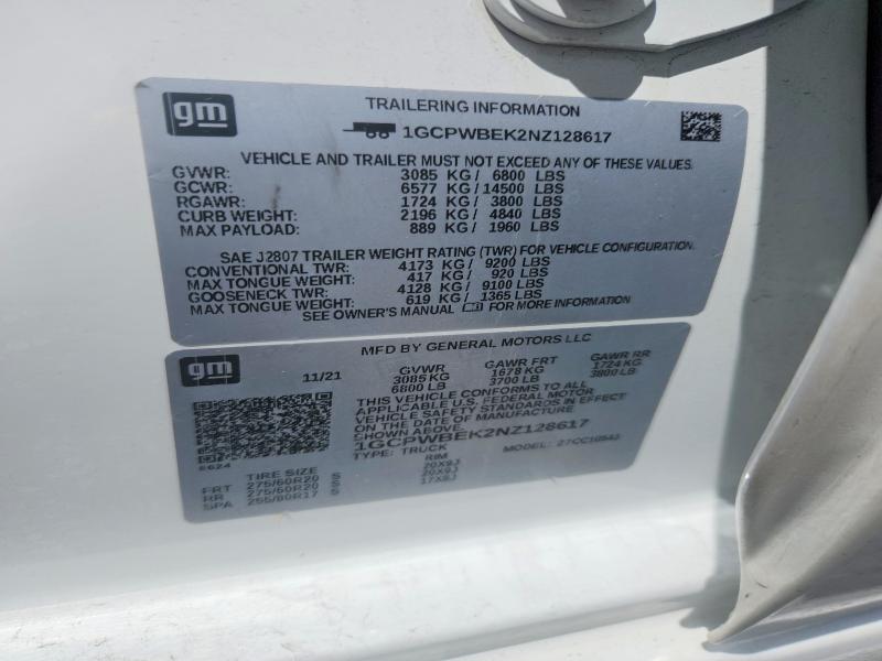 Aukcja sprzedaży 2022 Chevrolet Silverado Ltd, vin: 1GCPWBEK2NZ128617, numer aukcji: 57745486