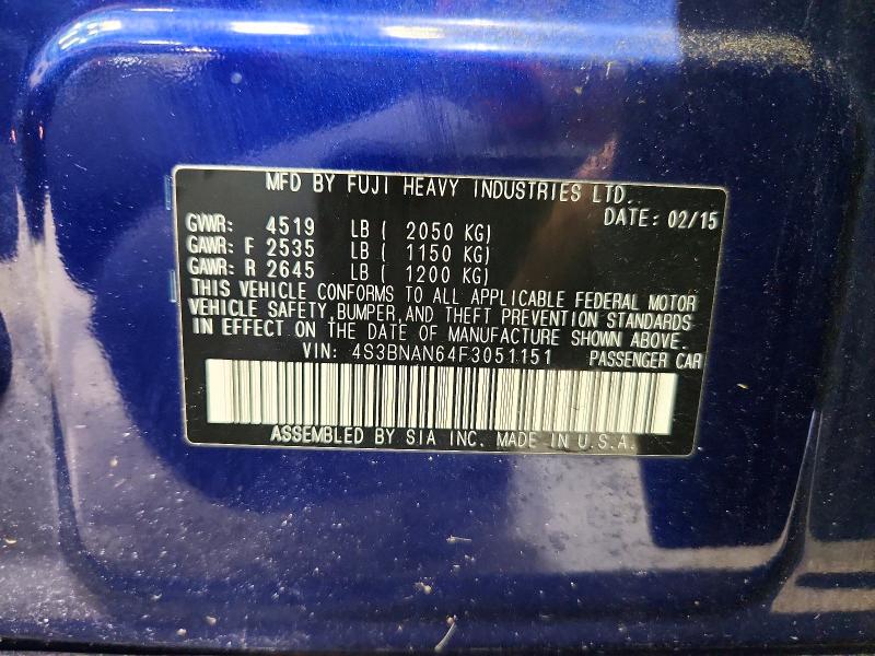 Aukcja sprzedaży 2015 Subaru Legacy, vin: 4S3BNAN64F3051151, numer aukcji: 58063486