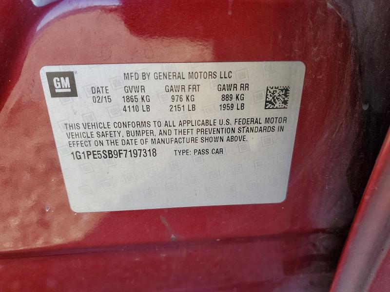 2015 Chevrolet Cruze მანქანა იყიდება აუქციონზე, vin: 1G1PE5SB9F7197318, აუქციონის ნომერი: 59191006