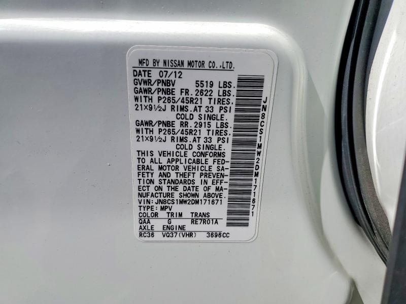 Продаж на аукціоні авто 2013 Infiniti Fx37, vin: JN8CS1MW2DM171671, номер лоту: 57303156