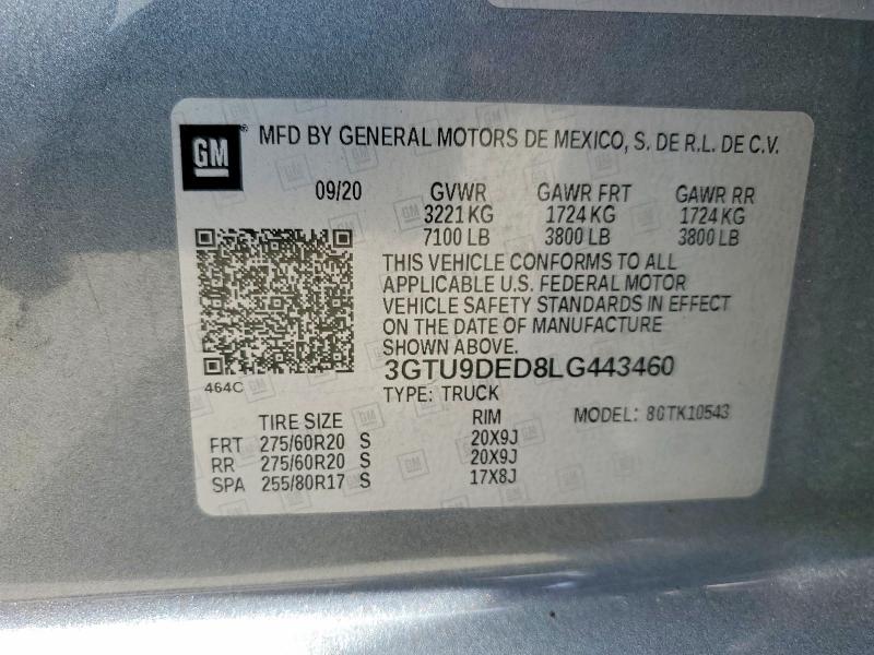 Продаж на аукціоні авто 2020 Gmc Sierra, vin: 3GTU9DED8LG443460, номер лоту: 56738186