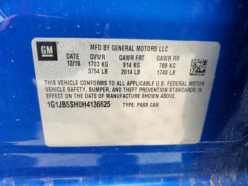 2017 Chevrolet Sonic მანქანა იყიდება აუქციონზე, vin: 1G1JB5SH0H4136625, აუქციონის ნომერი: 55968306