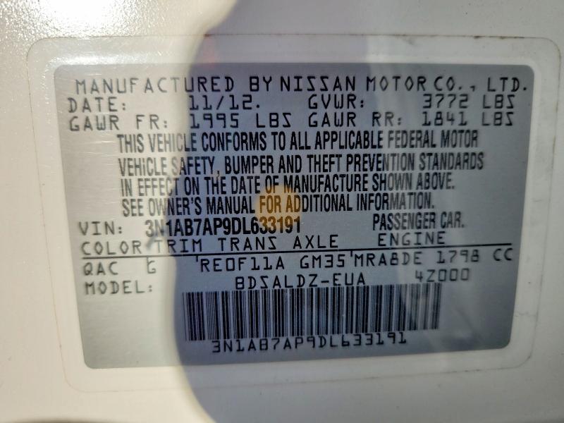 55775856 :رقم المزاد ، 3N1AB7AP9DL633191 vin ، 2013 Nissan Sentra مزاد بيع