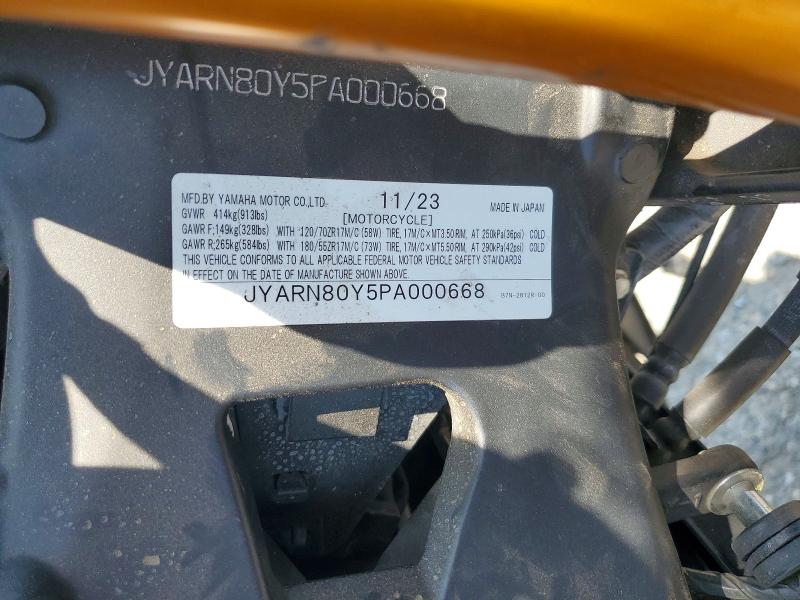 2023 Yamaha Mtm890 მანქანა იყიდება აუქციონზე, vin: JYARN80Y5PA000668, აუქციონის ნომერი: 57912246