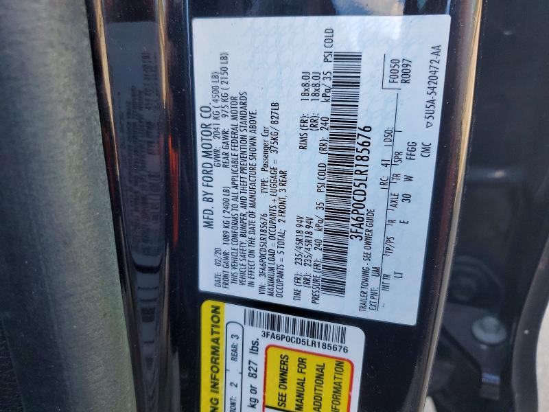 58829386 :رقم المزاد ، 3FA6P0CD5LR185676 vin ، 2020 Ford Fusion مزاد بيع