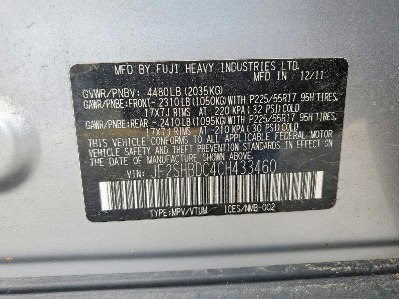 58305766 :رقم المزاد ، JF2SHBDC4CH433460 vin ، 2012 Subaru Forester مزاد بيع