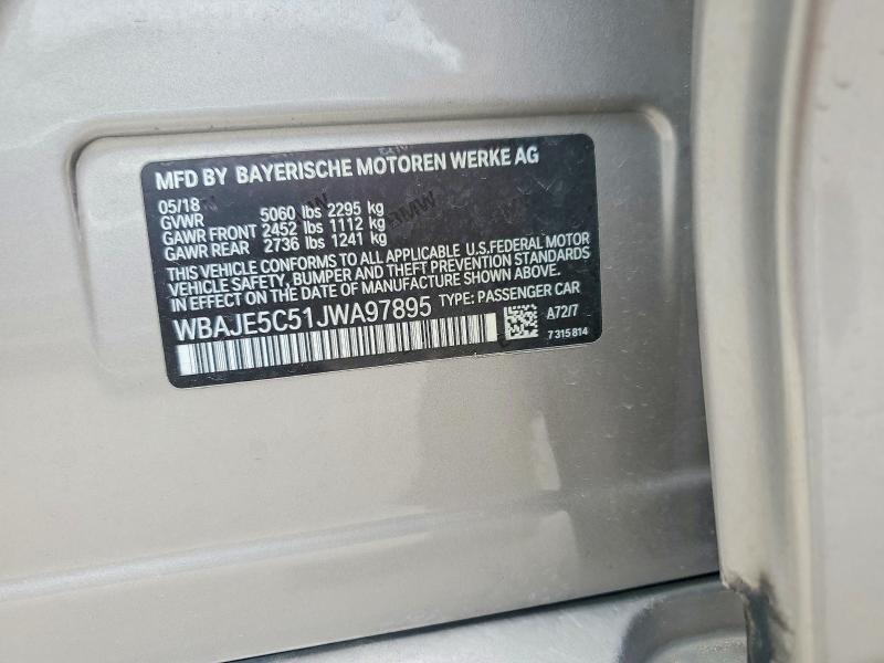 2018 Bmw 540 მანქანა იყიდება აუქციონზე, vin: WBAJE5C51JWA97895, აუქციონის ნომერი: 57832276