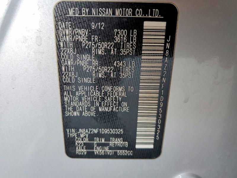 59099046 :رقم المزاد ، JN8AZ2NF1D9530325 vin ، 2013 Infiniti Qx56 مزاد بيع