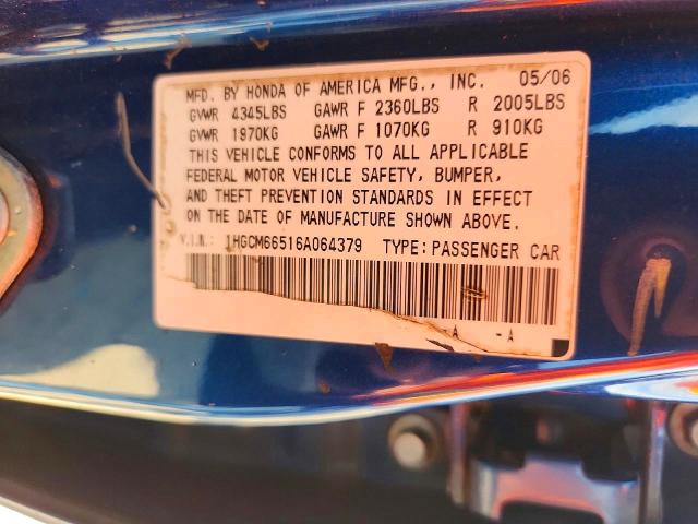 Aukcja sprzedaży 2006 Honda Accord, vin: 1HGCM66516A064379, numer aukcji: 58906346