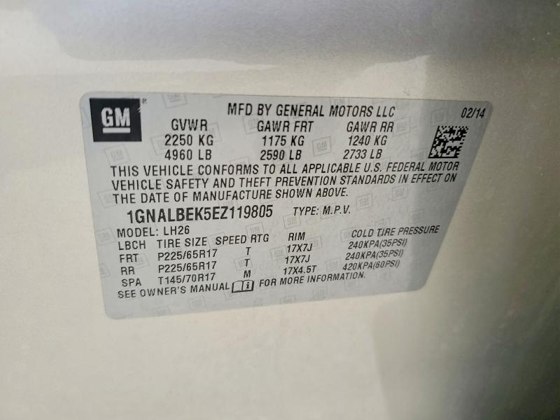 2014 Chevrolet Equinox მანქანა იყიდება აუქციონზე, vin: 1GNALBEK5EZ119805, აუქციონის ნომერი: 59002546