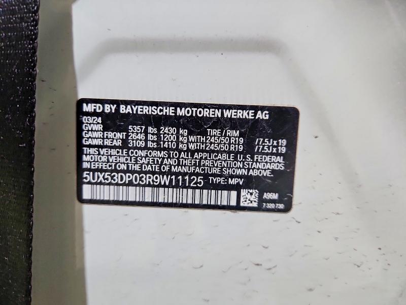 Aukcja sprzedaży 2024 Bmw X3, vin: 5UX53DP03R9W11125, numer aukcji: 57428156