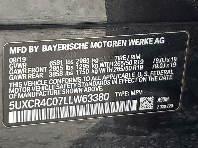 59141456 :رقم المزاد ، 5UXCR4C07LLW63380 vin ، 2020 Bmw X5 مزاد بيع