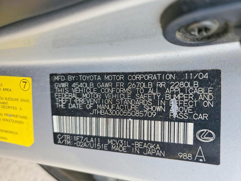 Aukcja sprzedaży 2005 Lexus Es, vin: JTHBA30G055085709, numer aukcji: 58039426