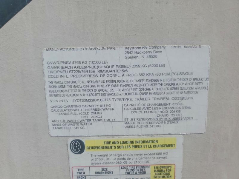 Продажа на аукционе авто 2019 Keystone Cougar, vin: 4YDT33M22KV503775, номер лота: 57675526